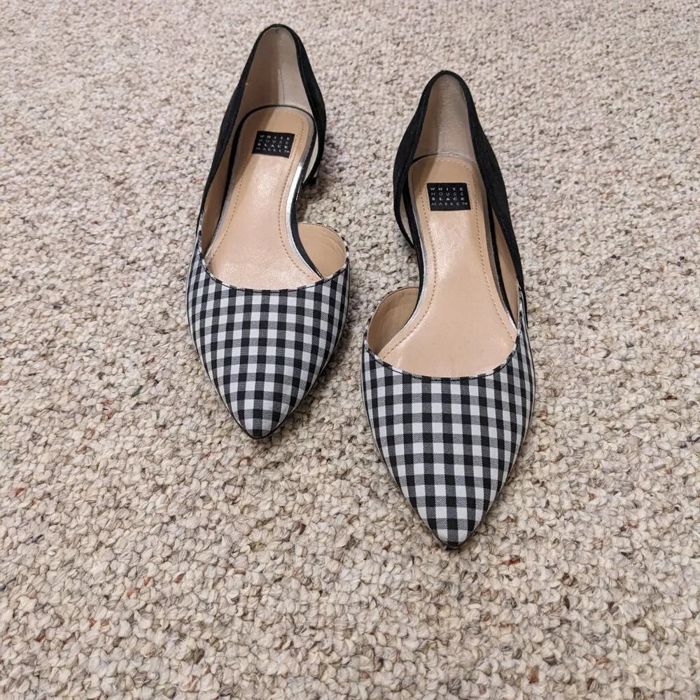 White House Black Market Black and White Gingham Flats - Picture 2 of 5